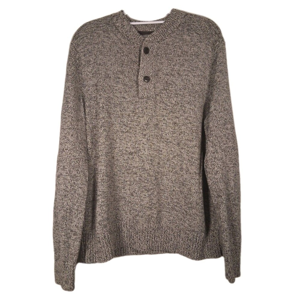 Eddie Bauer Mens XL Fisherman Sweater 100% Cotton 2 Button Crew Neck Knit Grey